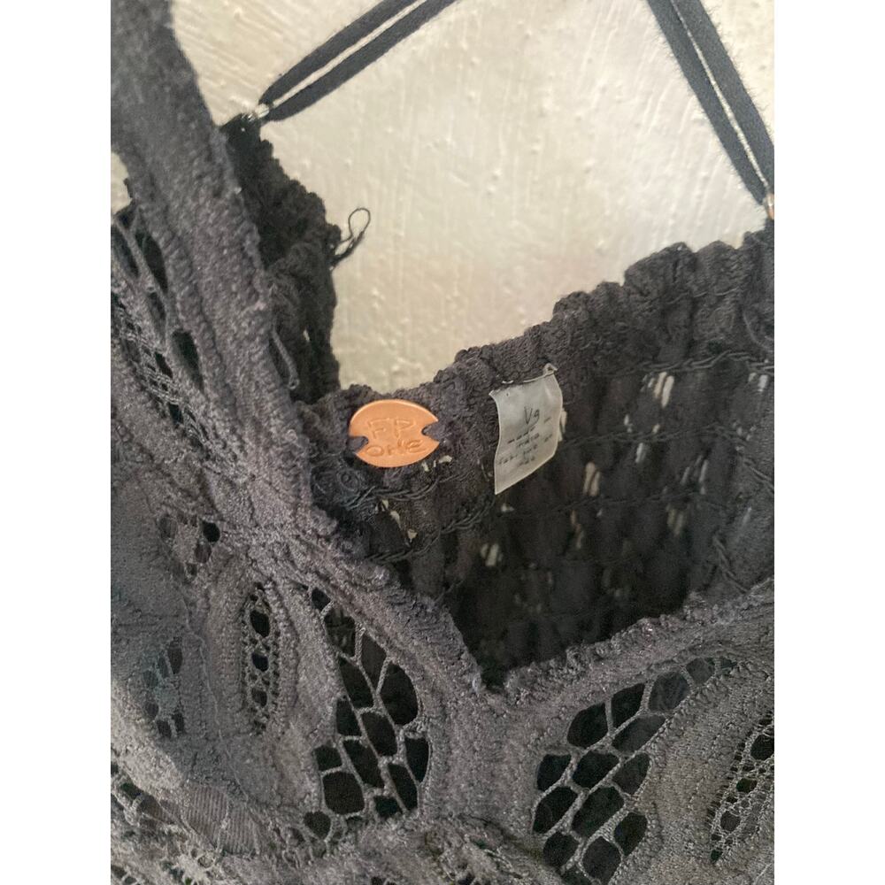 Free People Adella Maxi Slip Dress Black Lace Boho Tiered Crochet Lace L - Picture 9 of 12